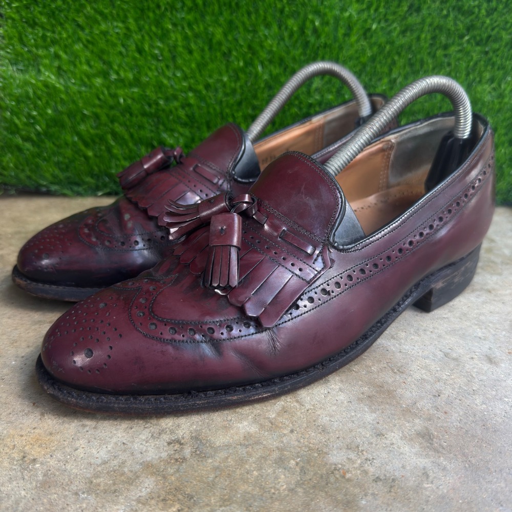 Vintage 90s Johnston and Murphy Tassel Loafers Wingtip Brogue Burgundy 8 D